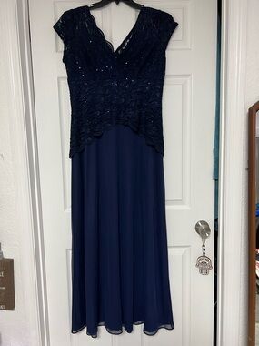 Onyx Nite Navy Lace & Chiffon Maxi Dress